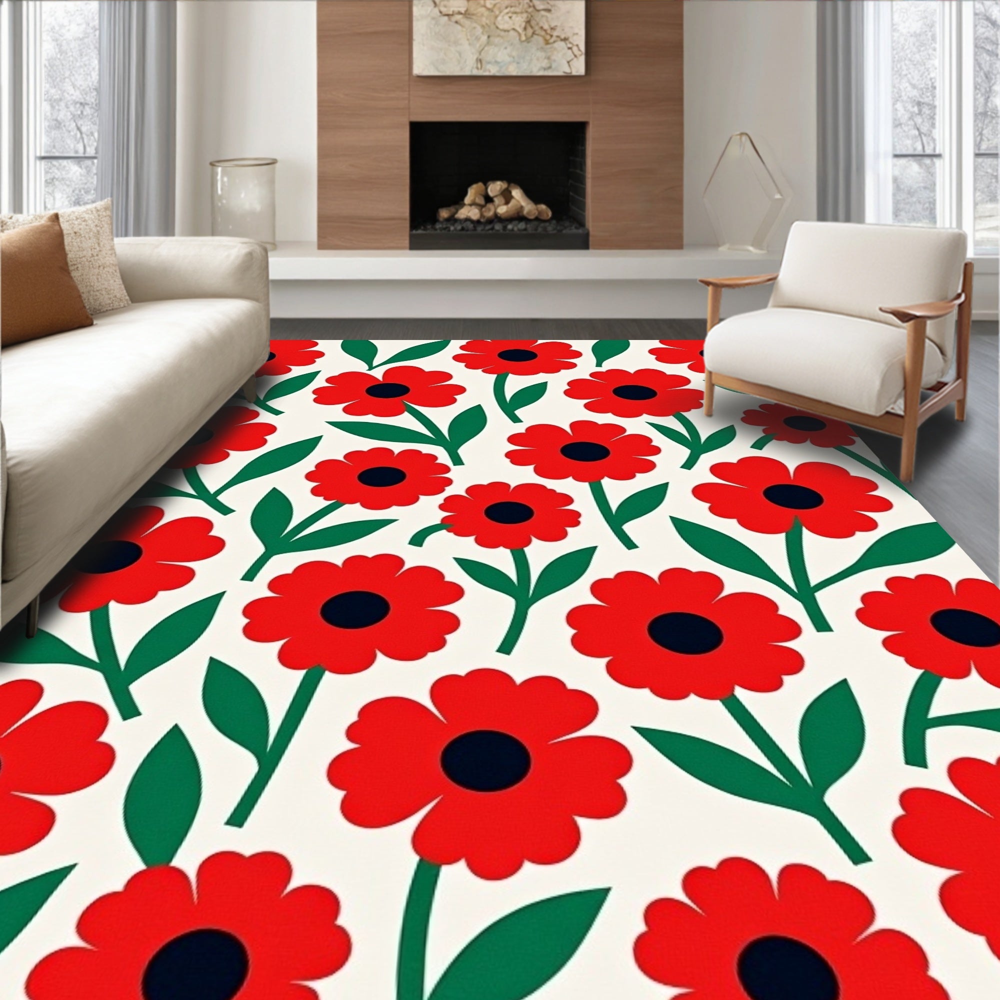 Bold Scarlet Bloom Composition Rug