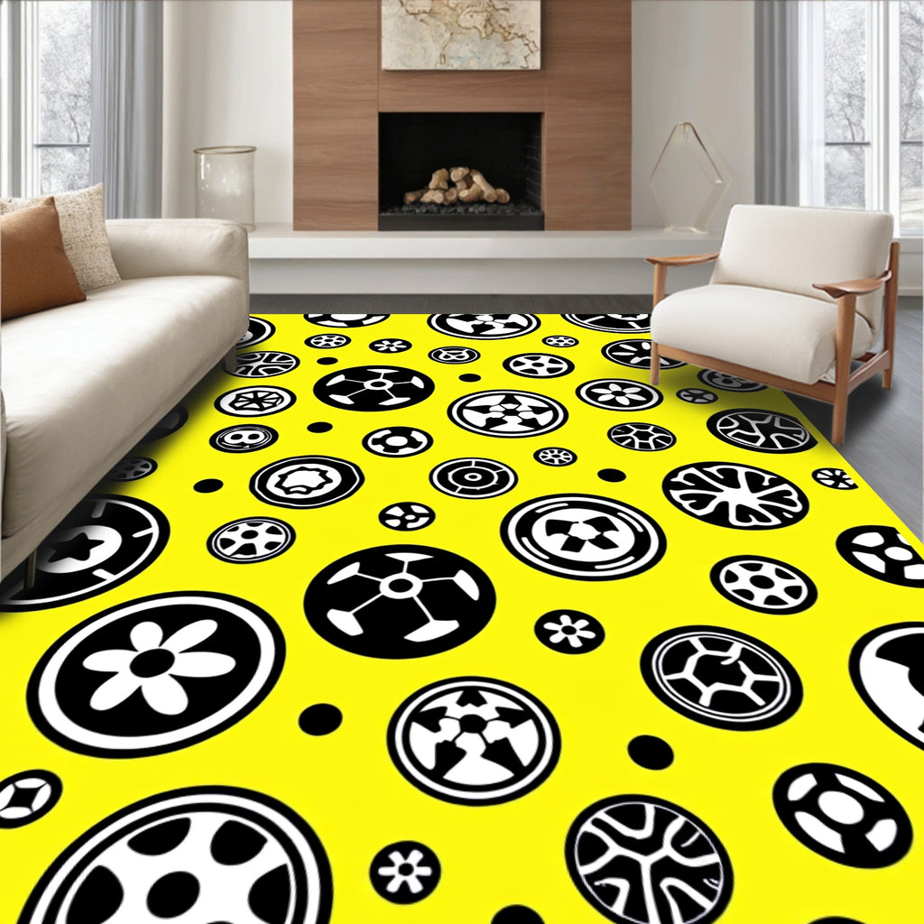 Black White Circles Abstract Modern Rug