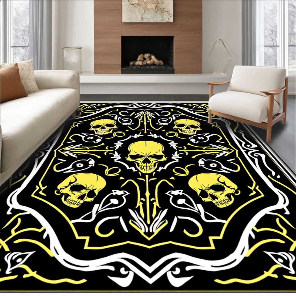 Gothic Yellow Skull Black Border Rug