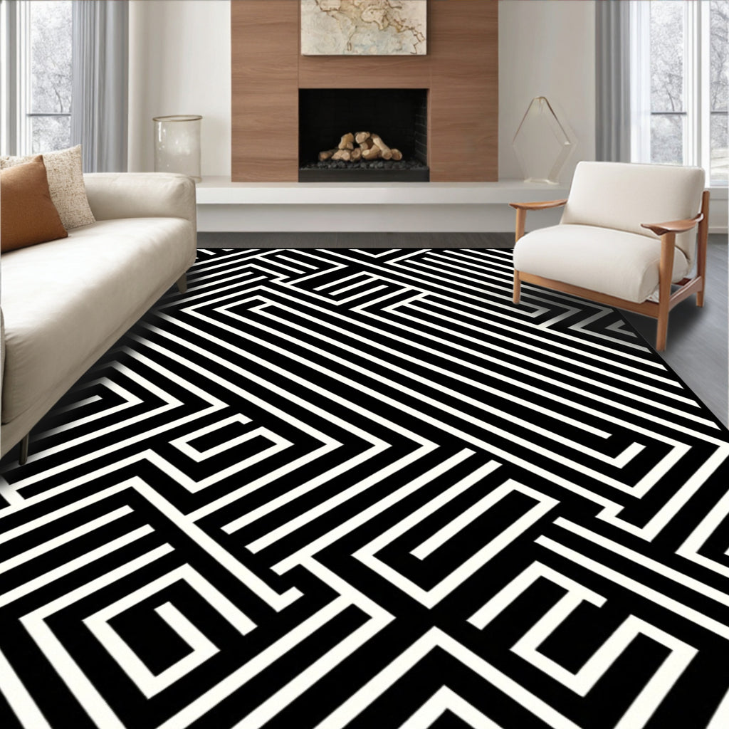 Monochrome Interlocking Lines Rug