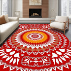 Vibrant Red Mandala Sunburst Focal Rug