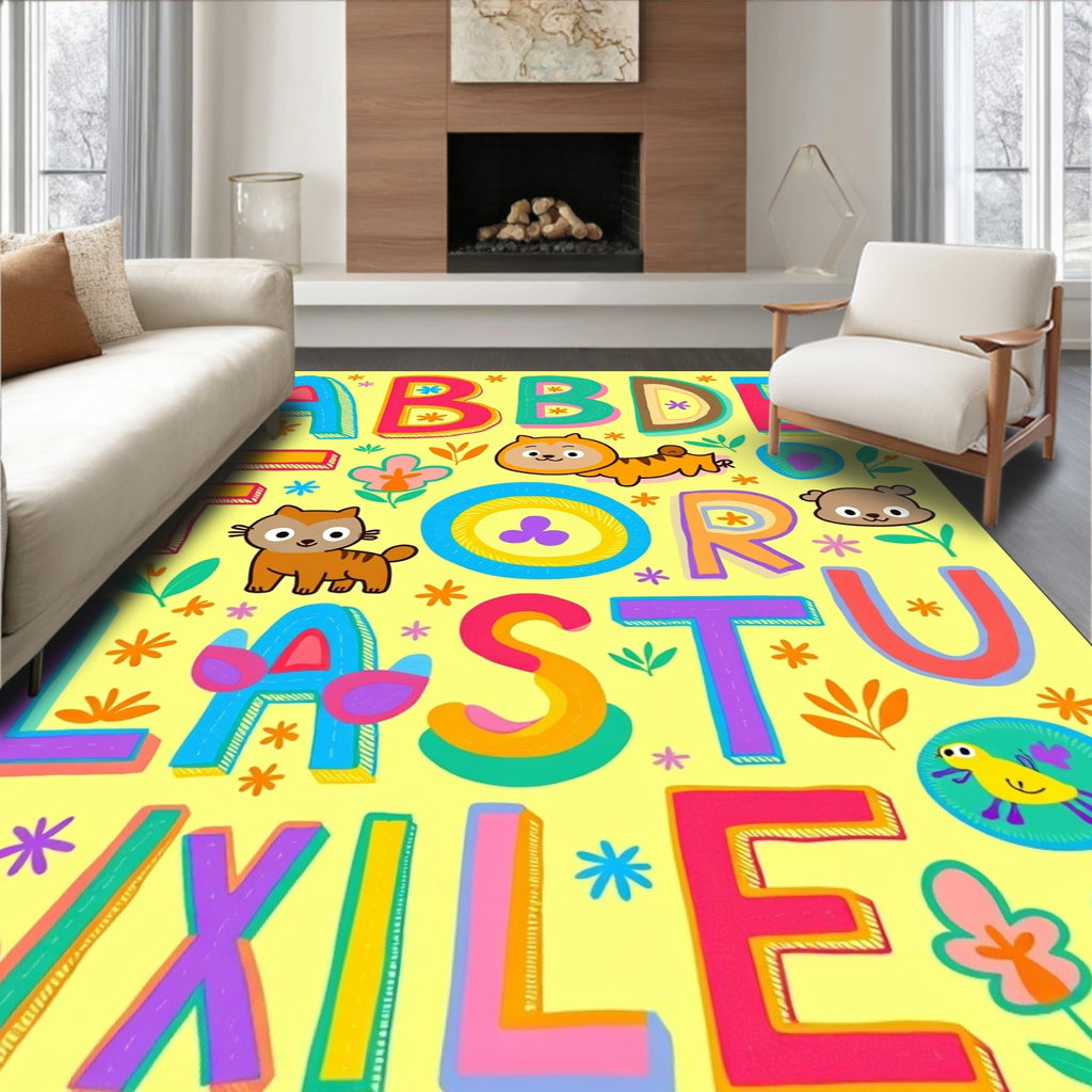 Alphabet Animals and Flowers Yellow Rug