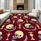 Maroon Gold Helmet Trophy Laurel Wreath Rug