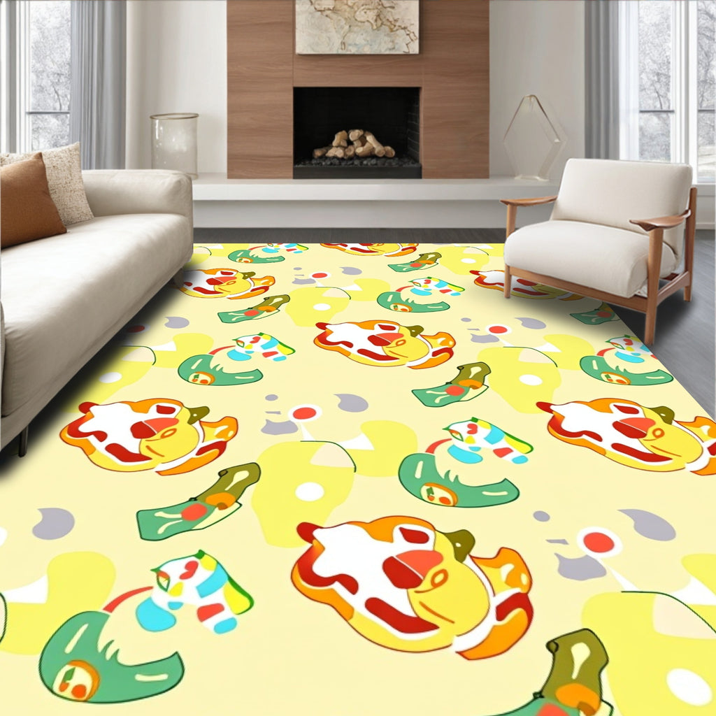 Playful Yellow Abstract Organic Shapes Rug