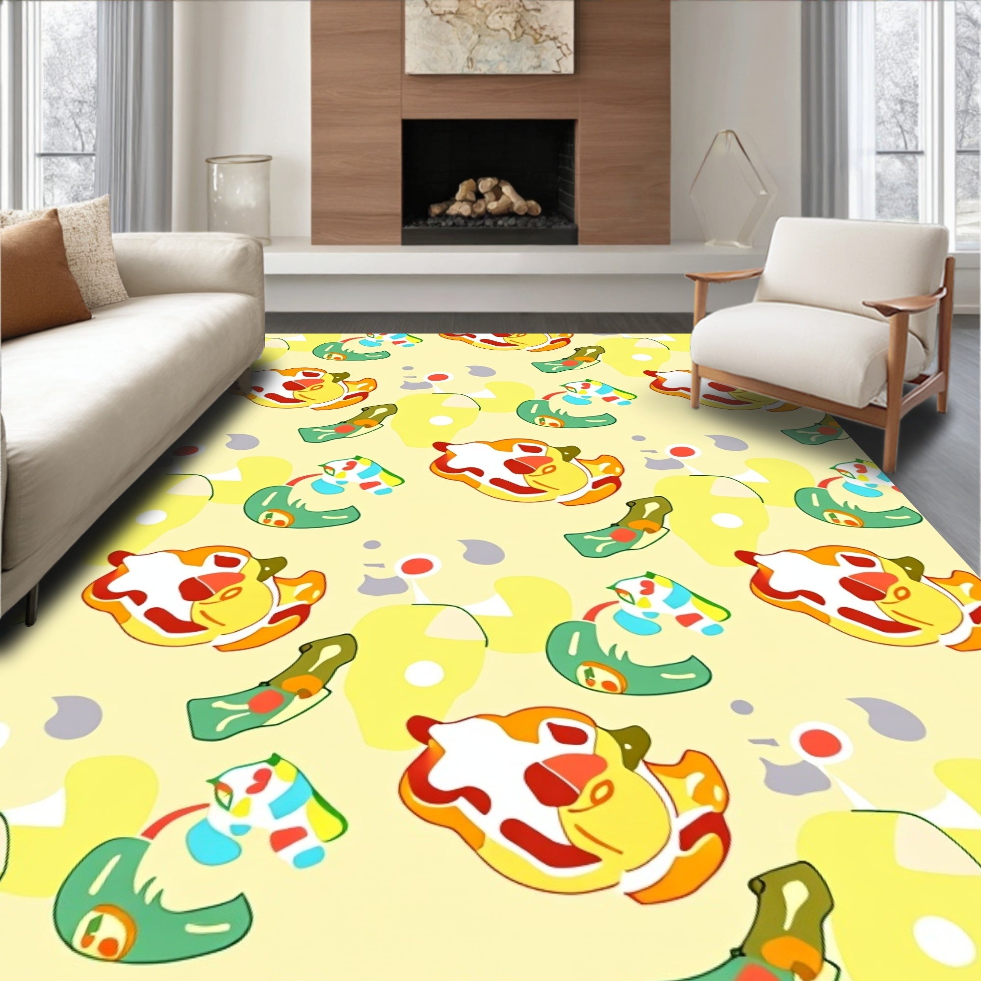 Playful Yellow Abstract Organic Shapes Rug