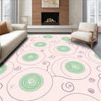 Blush Pink Green Swirl Circles Rug