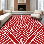 Bold Red Geometric Medallion Maze Rug