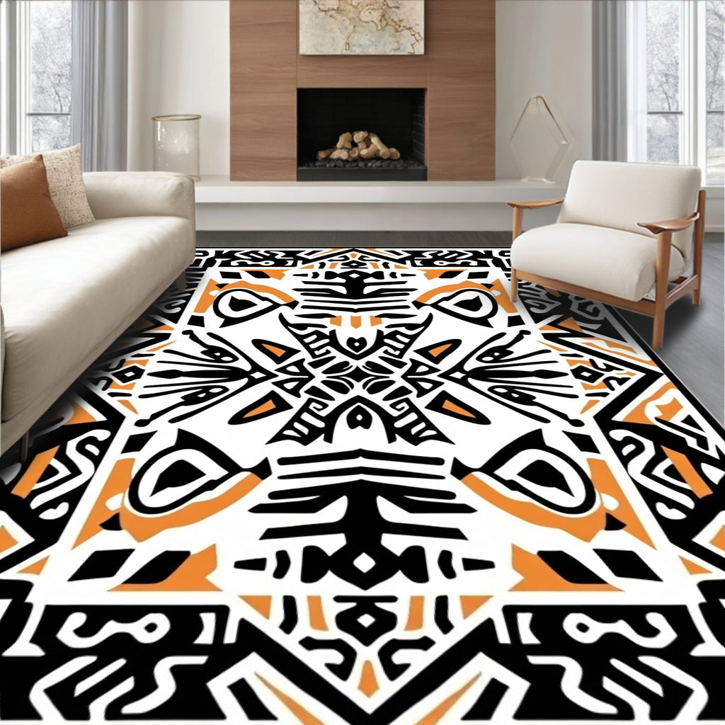 Bold Orange Tribal Geometric Medallion Rug