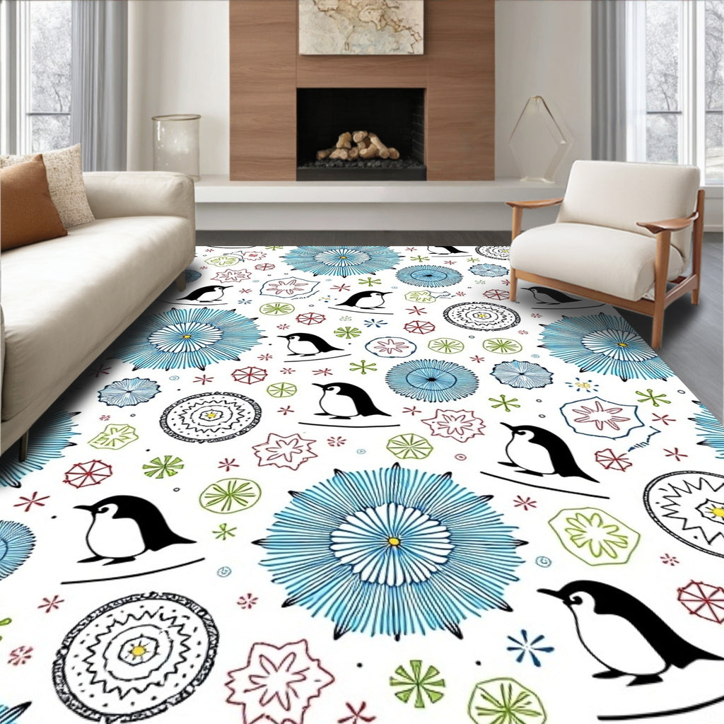 Cute Penguin Stars Medallion Wonder Rug