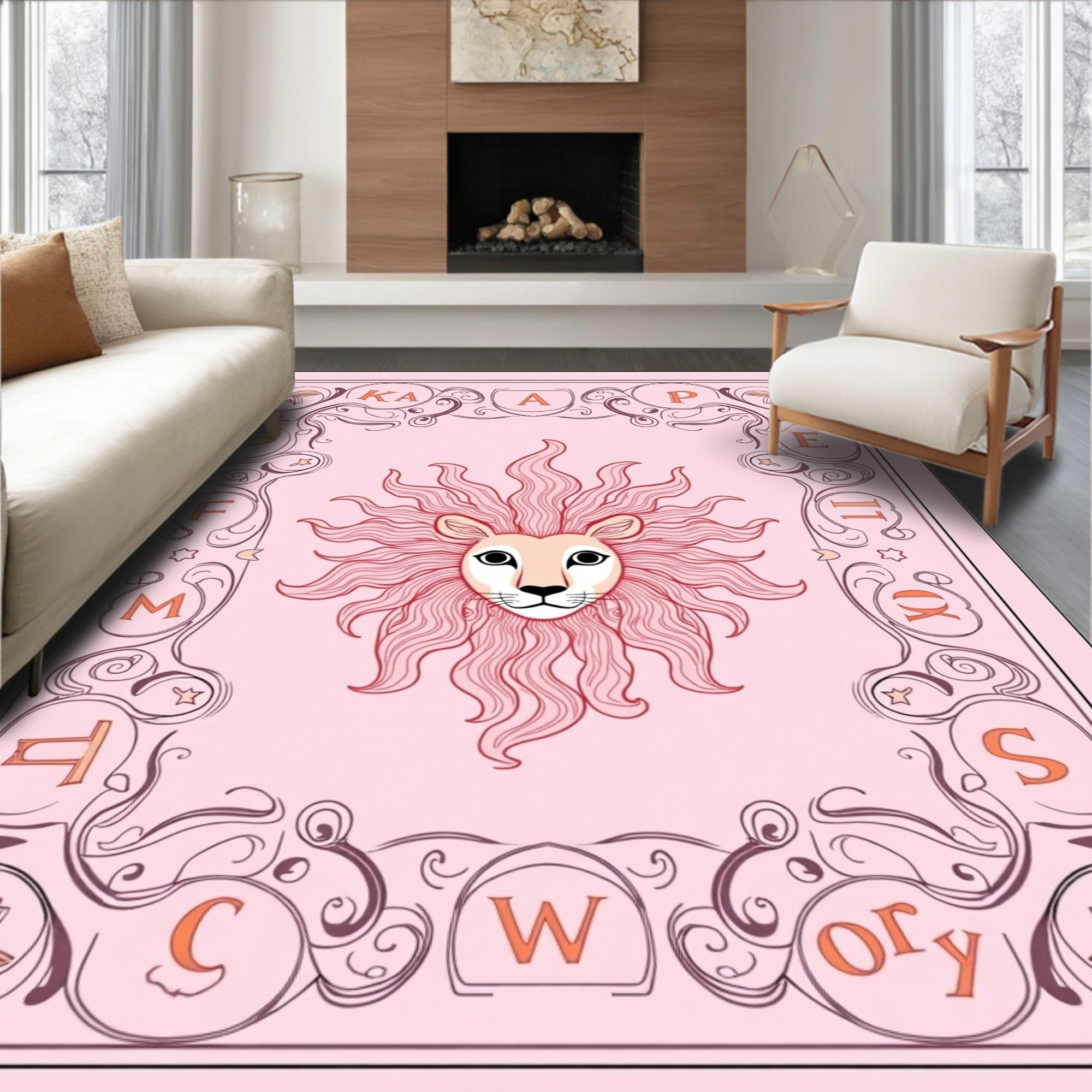 Pink Sun Lion Leo Zodiac Frame Rug