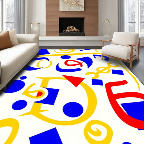Abstract Yellow Blue Red Geometric Collage Rug