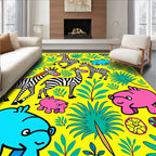 Playful Safari Animals Lush Jungle Yellow Rug