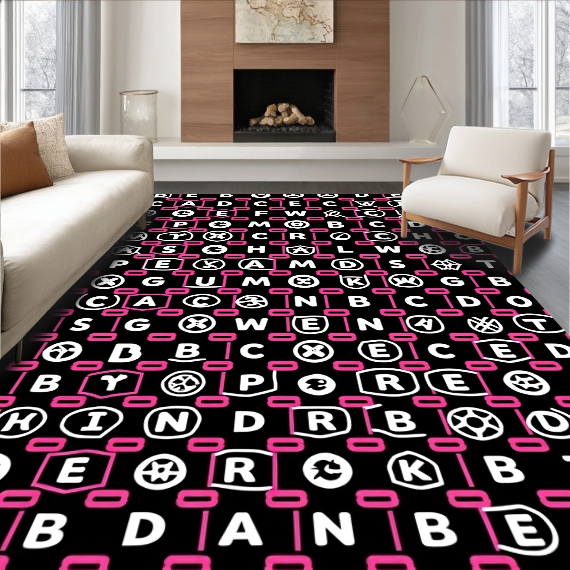 Black White Pink Alphabet Scatter Rug