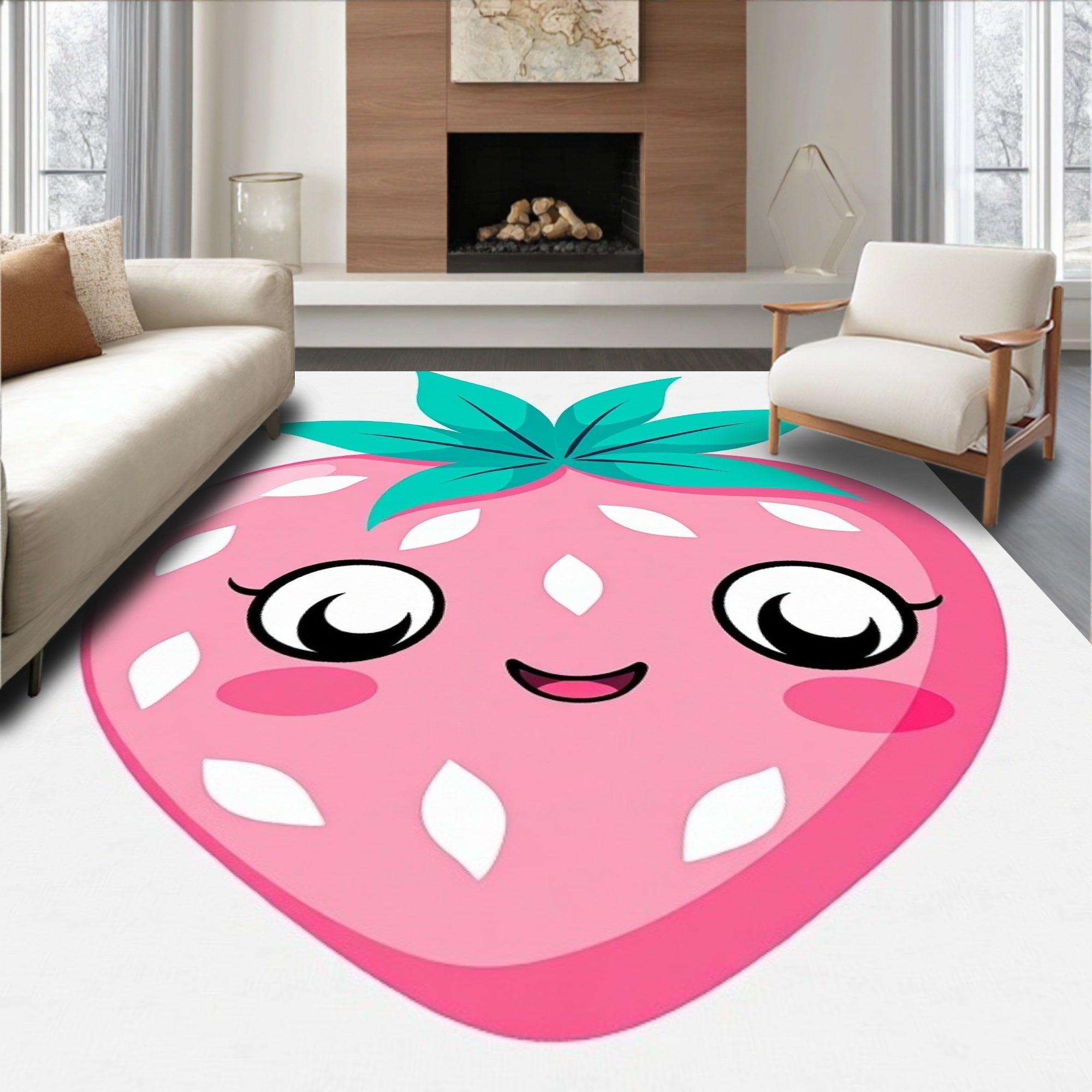 Cute Pink Strawberry Face Art Rug
