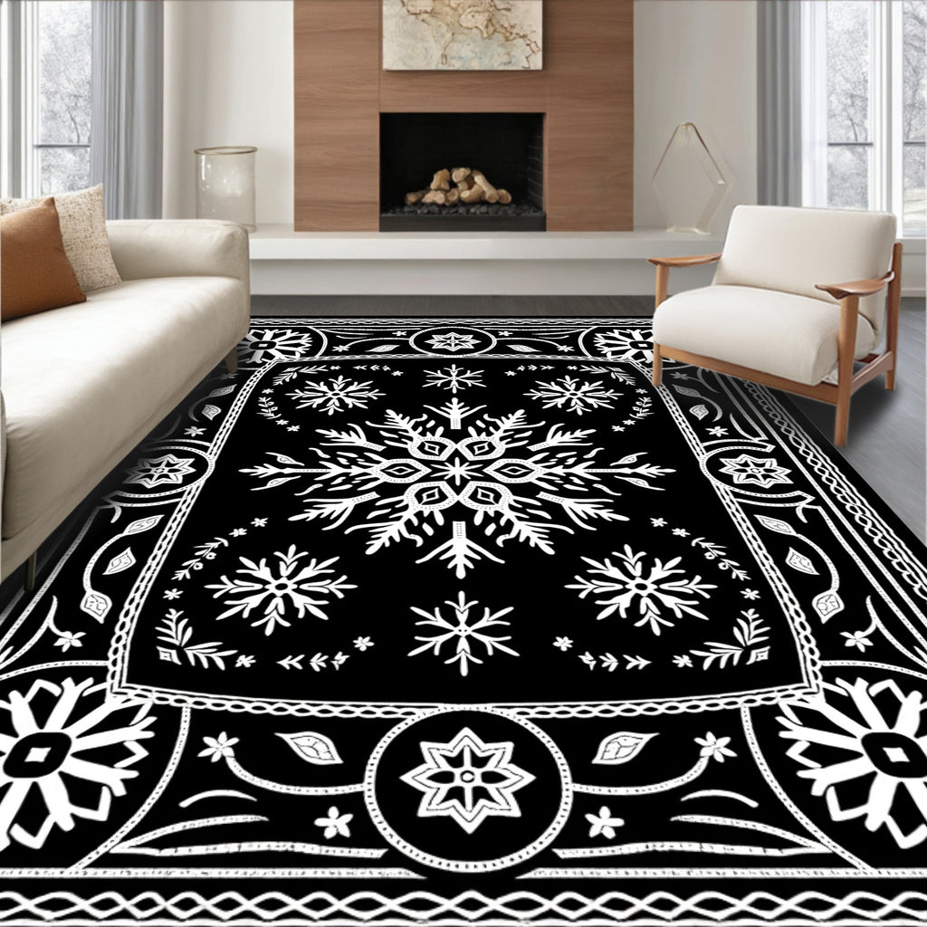 Monochromatic Snowflake Starburst Medallion Rug