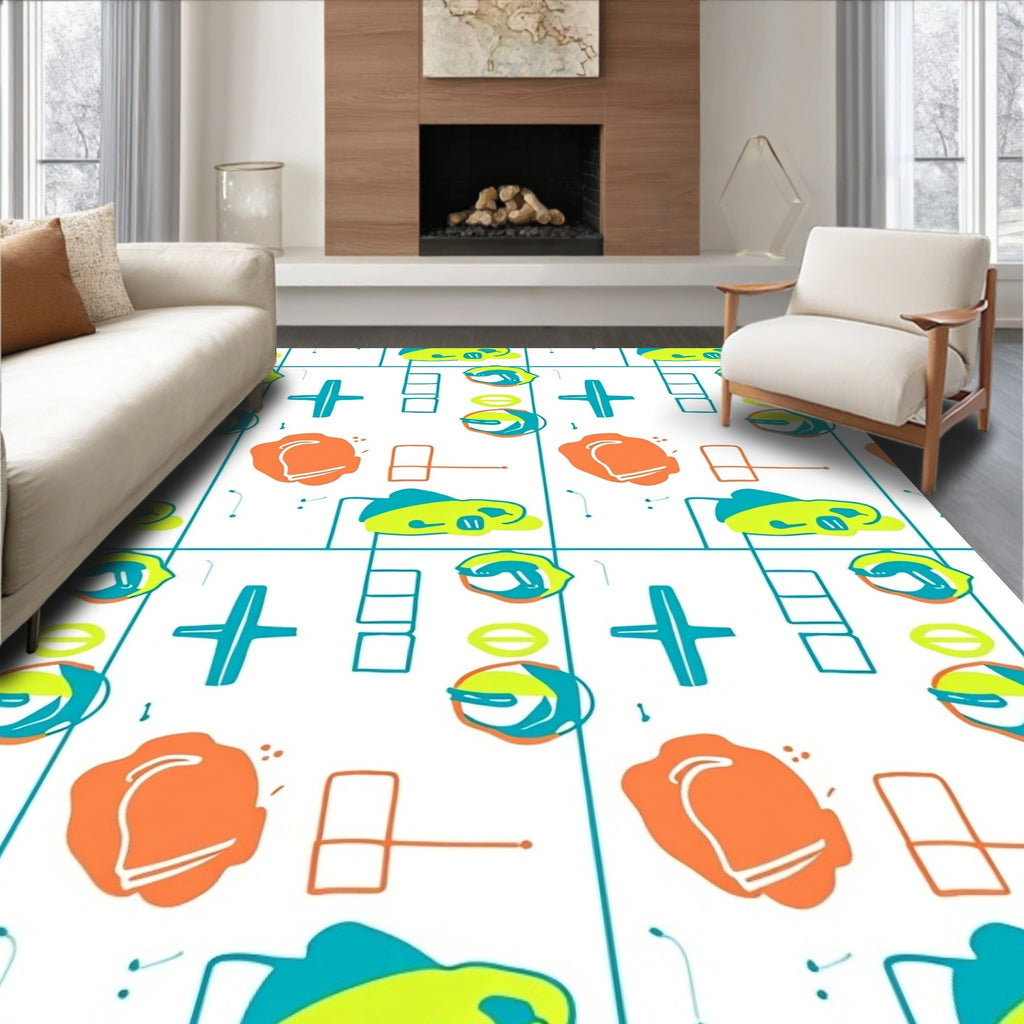 Playful Teal Orange Abstract Shapes Rug