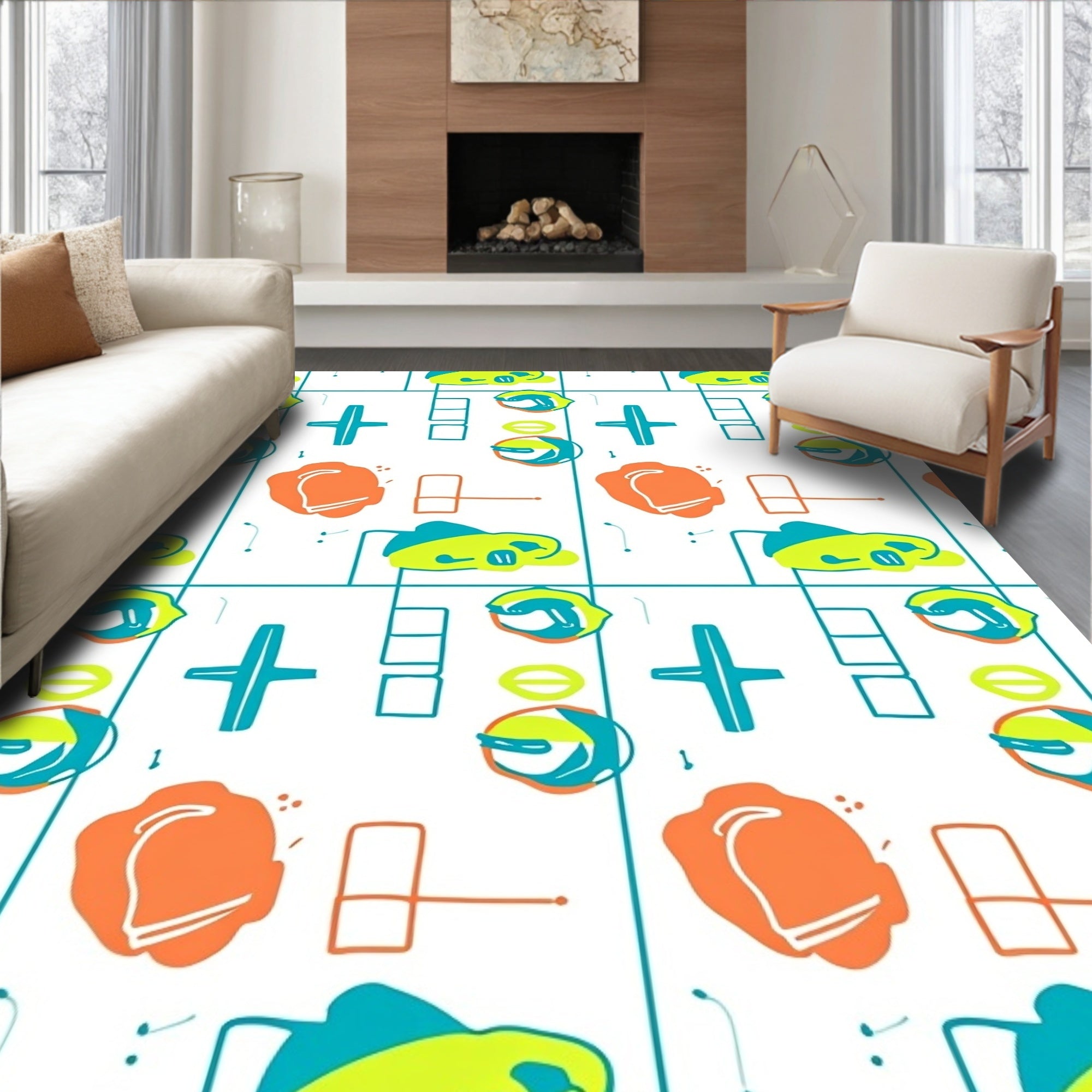 Playful Teal Orange Abstract Shapes Rug
