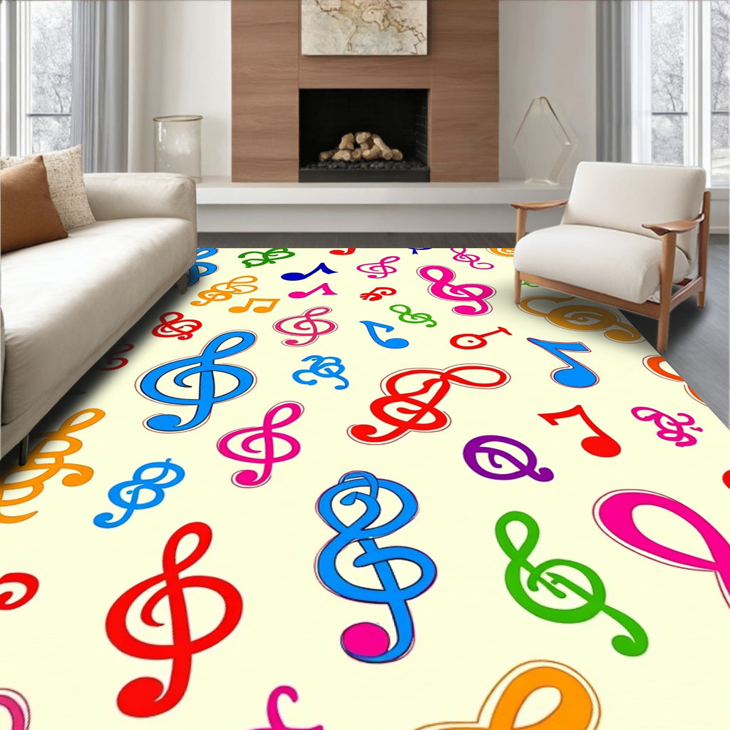 Multicolor Musical Notes Scattered Design Rug
