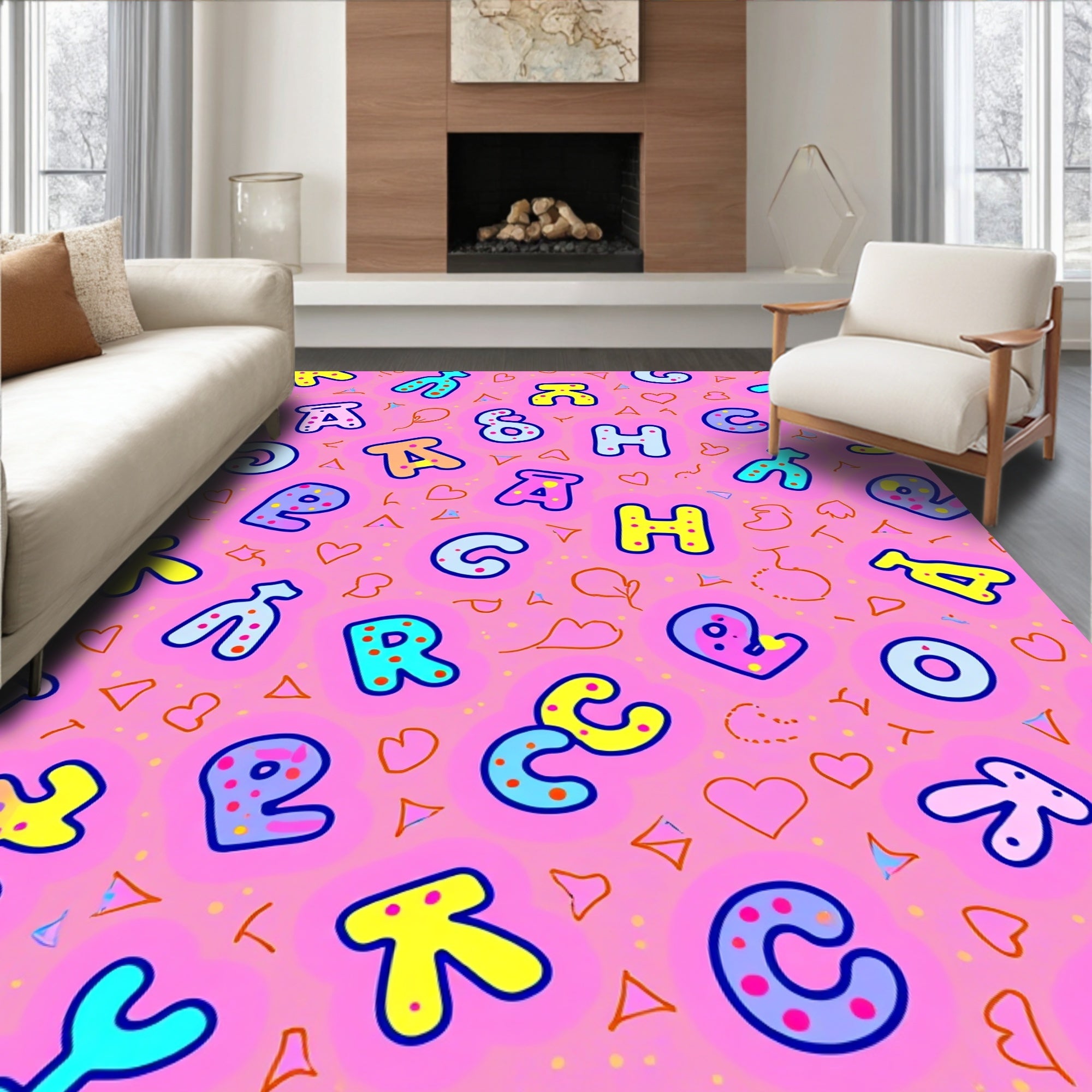 Pink Playful Alphabet Collage Rug