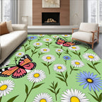 Whimsical Monarch Butterfly Daisy Garden Rug
