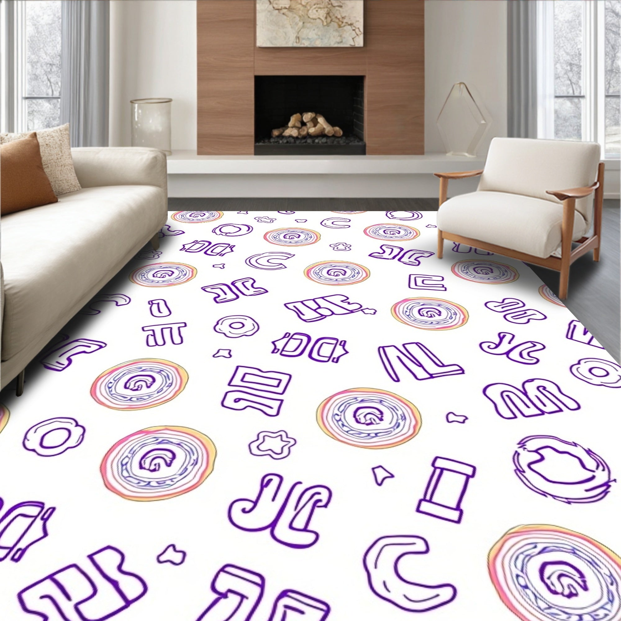 Whimsical Purple Alphabet Donut Delight Rug
