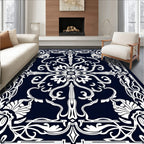 Dark Blue Ornate Floral Garland Rug