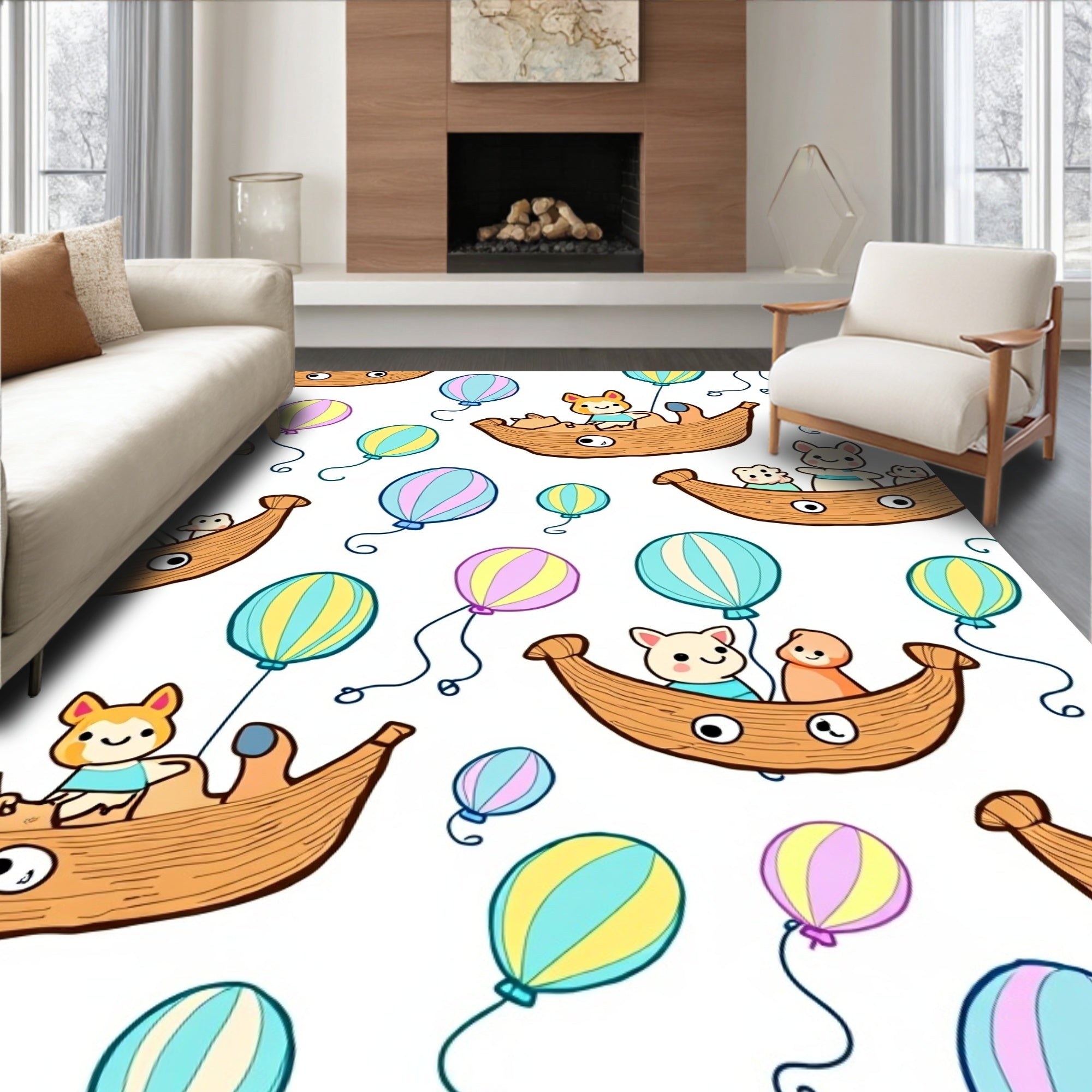 Cute Animals Balloon Adventure Rug
