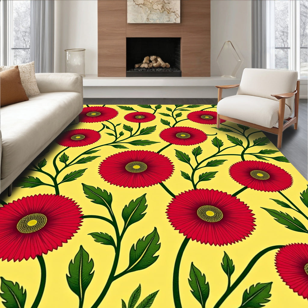 Vibrant Red Floral Vine Rug