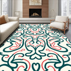 Teal Coral Floral Vine Scroll Rug
