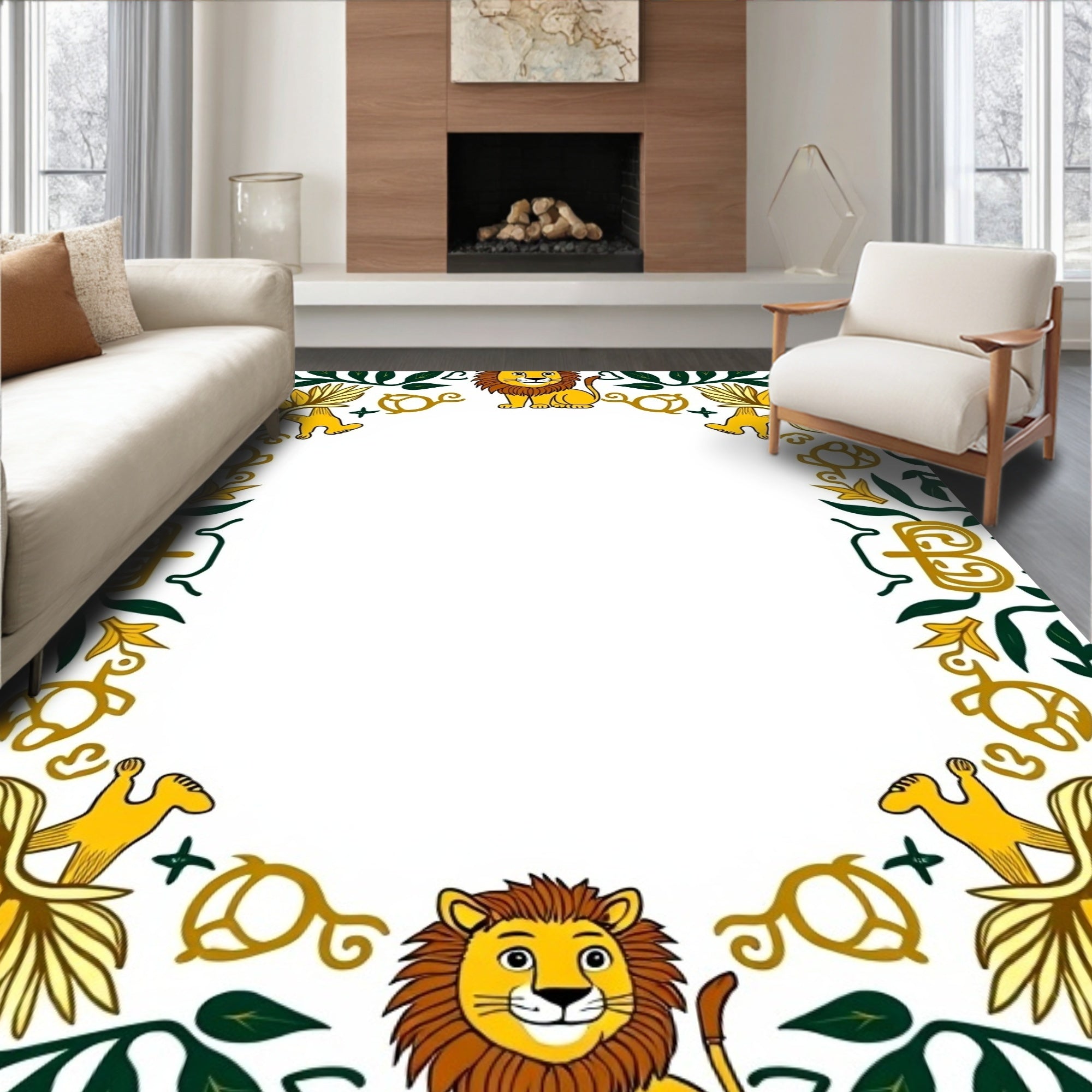 Golden Lion Floral Leaf Border Rug