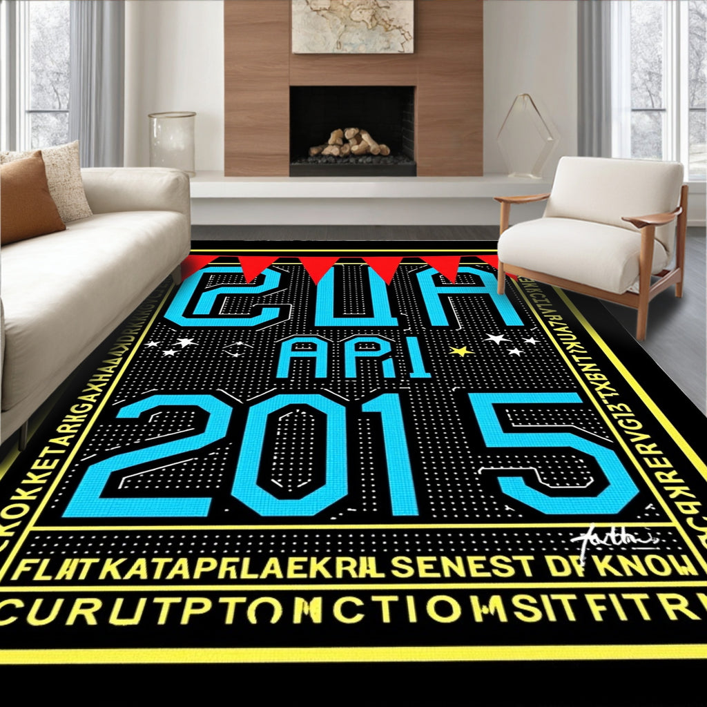 Bold Cyan Text With Red Bunting Rug