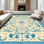Blue Ivory Floral Medallion Border Rug