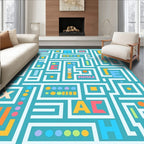 Playful Teal Maze Alphabet Blocks Rug