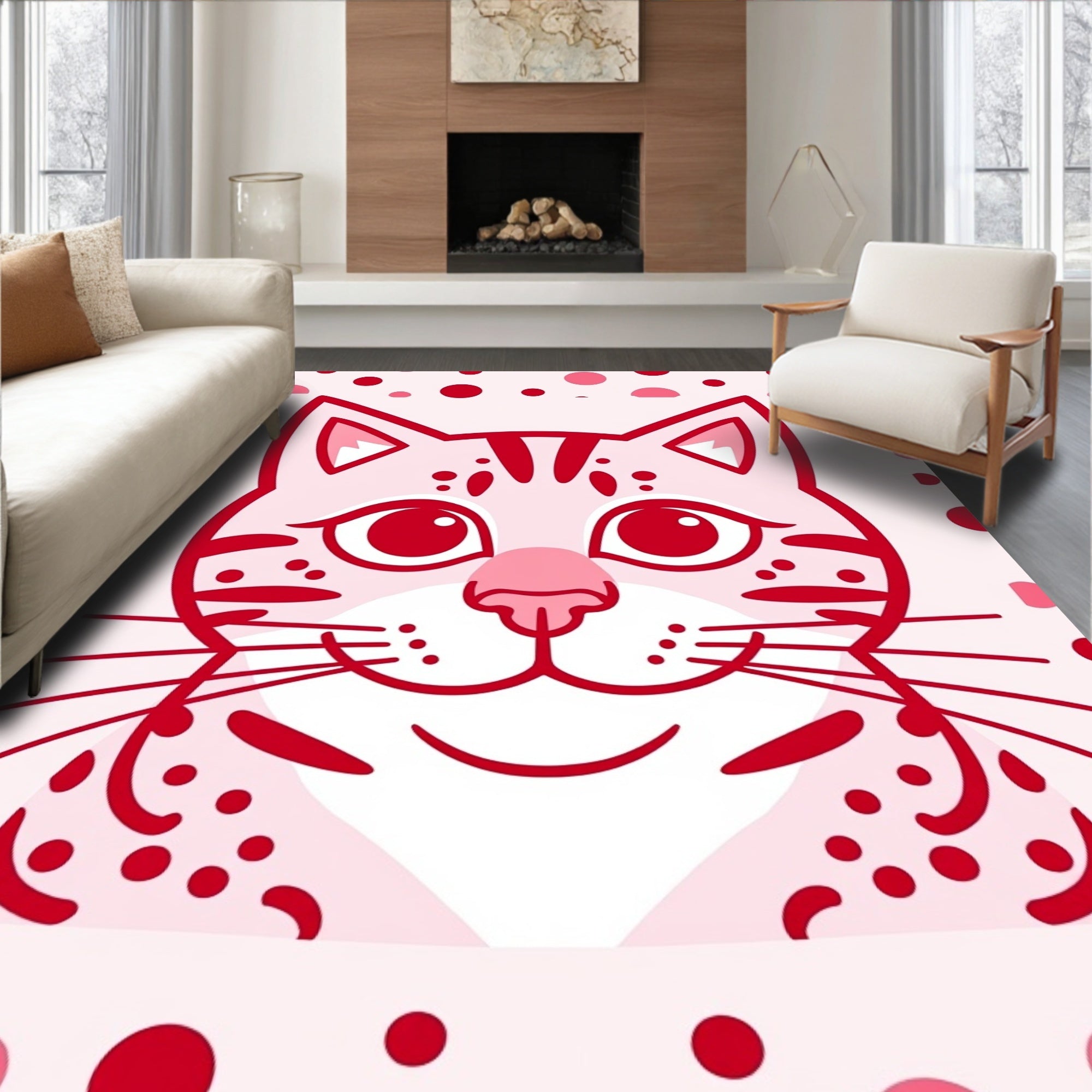 Pink Polka Dot Cat Face Rug