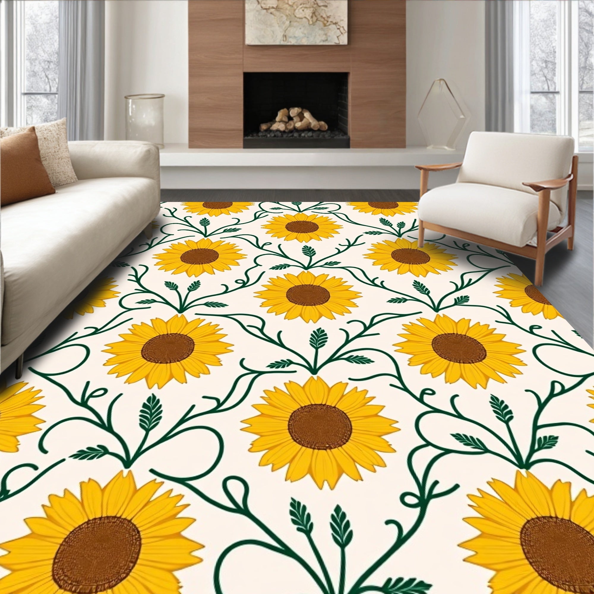 Golden Yellow Sunflower Vine Garden Rug