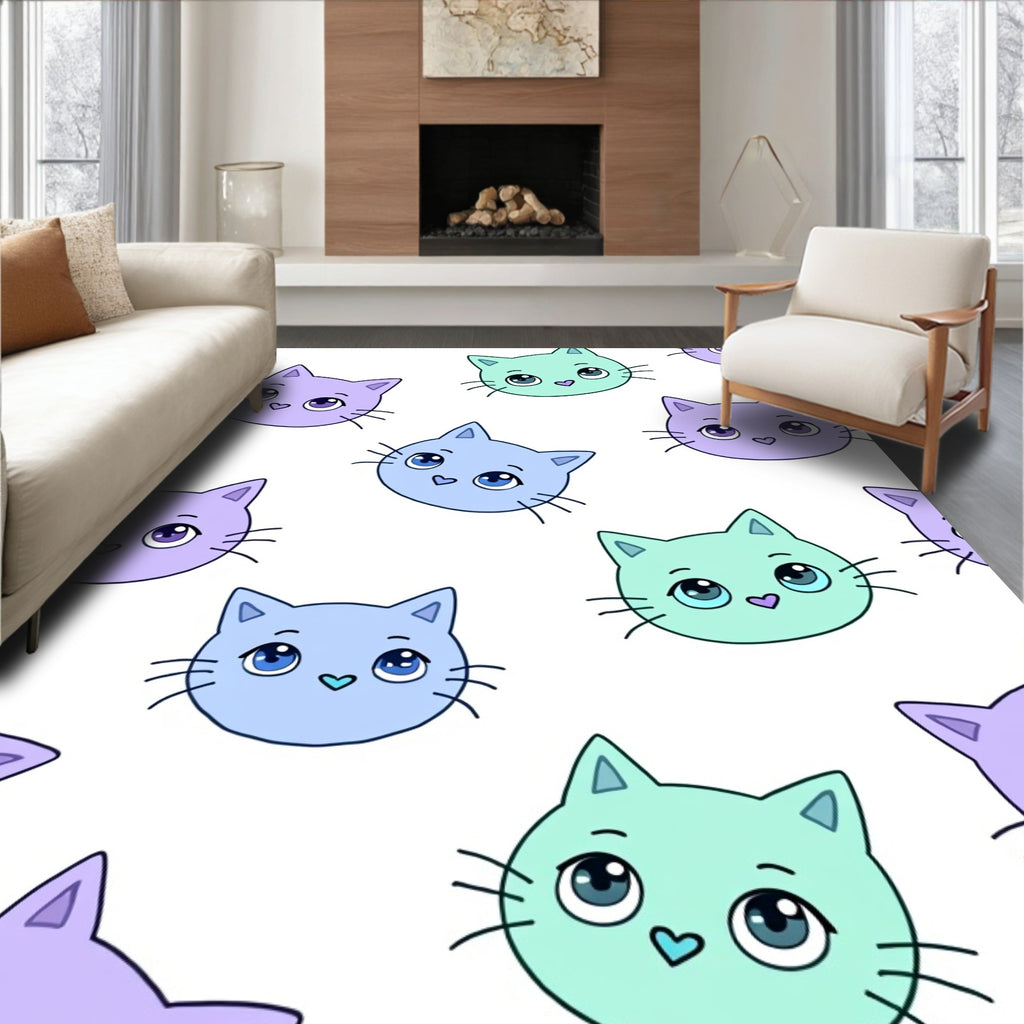 Cute Pastel Cat Faces Repeat Rug