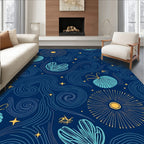 Cosmic Deep Blue Botanical Swirl Rug