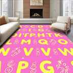 Vibrant Yellow Alphabet Letters Pink Rug