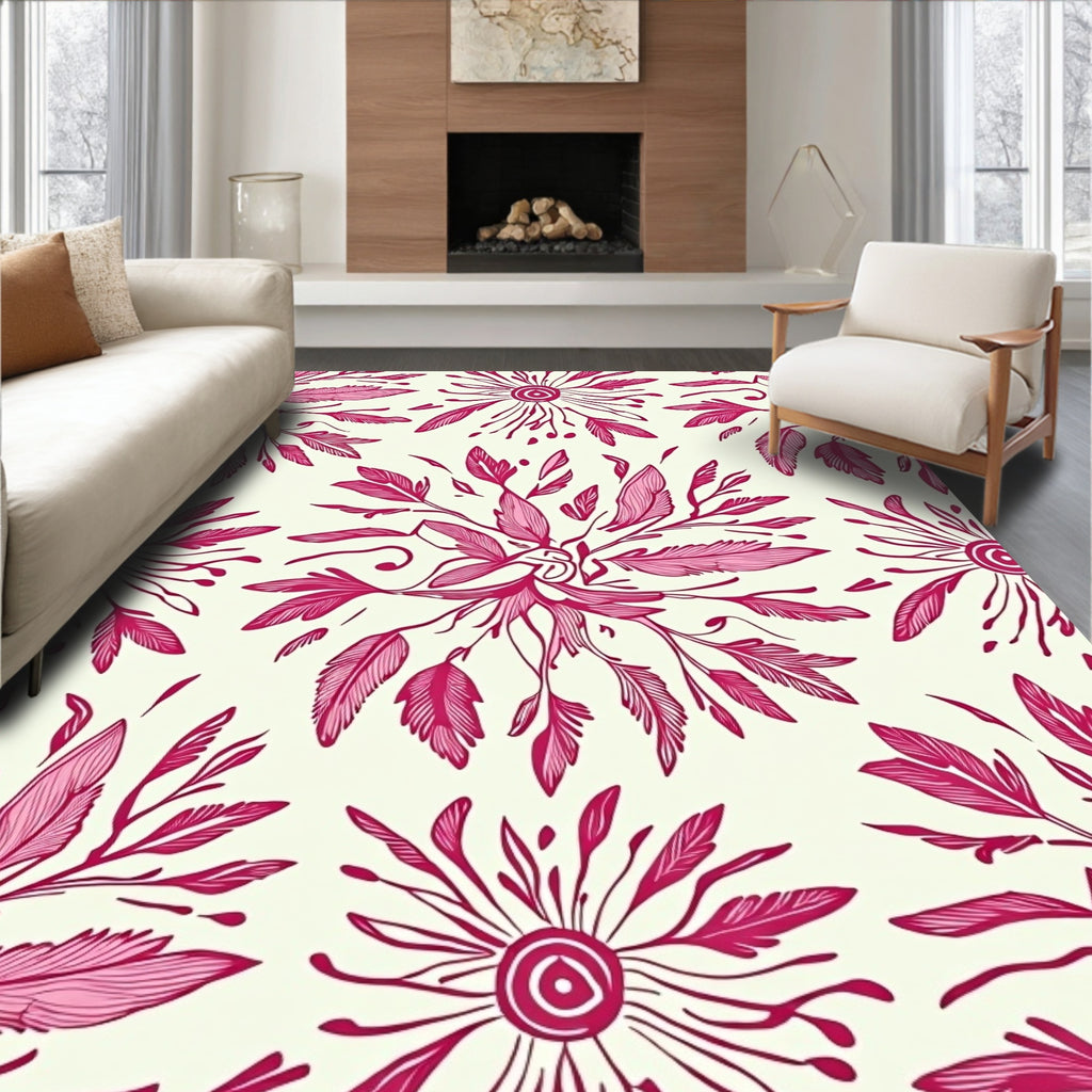 Vibrant Pink Floral Radiating Bloom Rug
