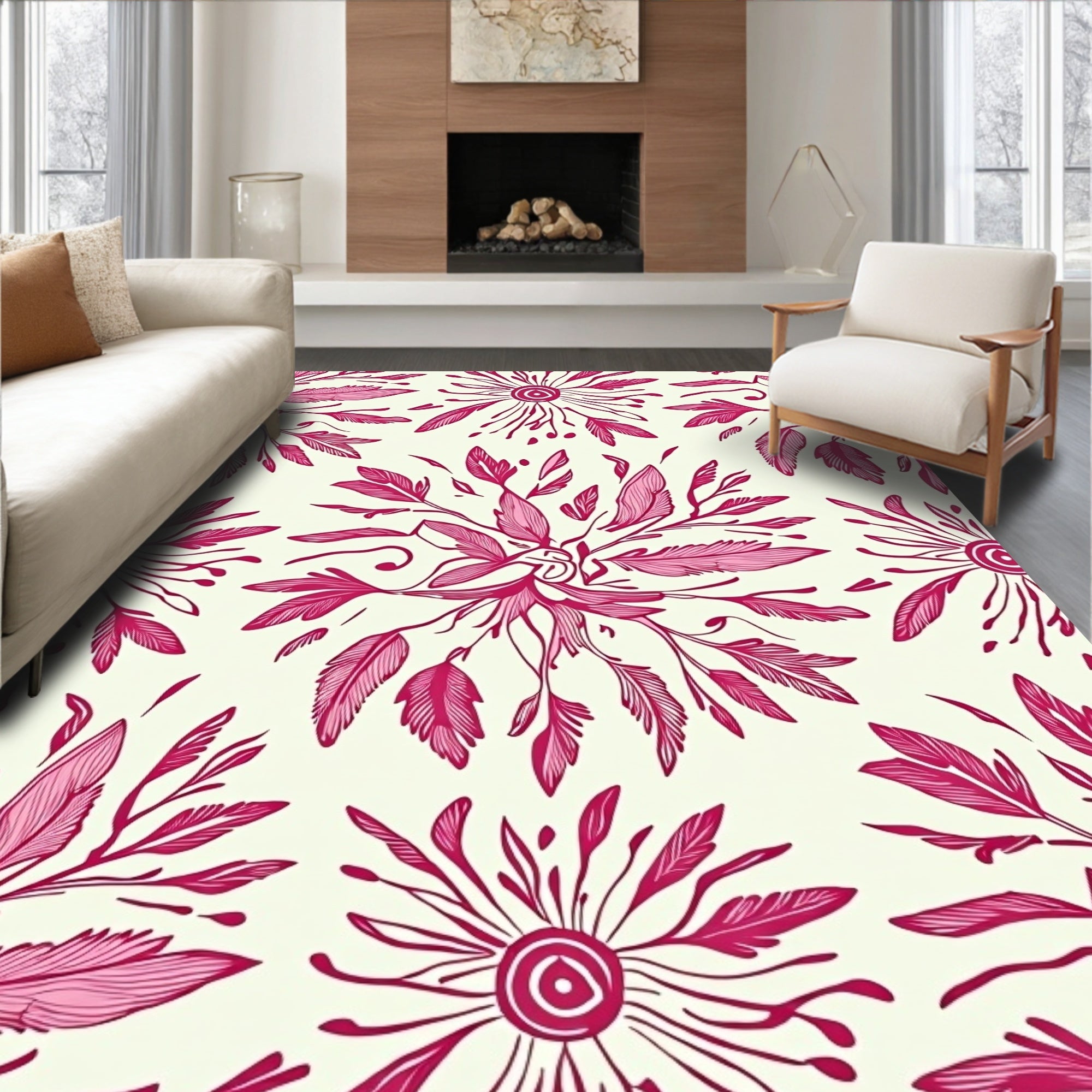 Vibrant Pink Floral Radiating Bloom Rug