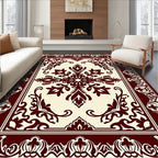 Rich Crimson Scrollwork Centered Artwork Rug