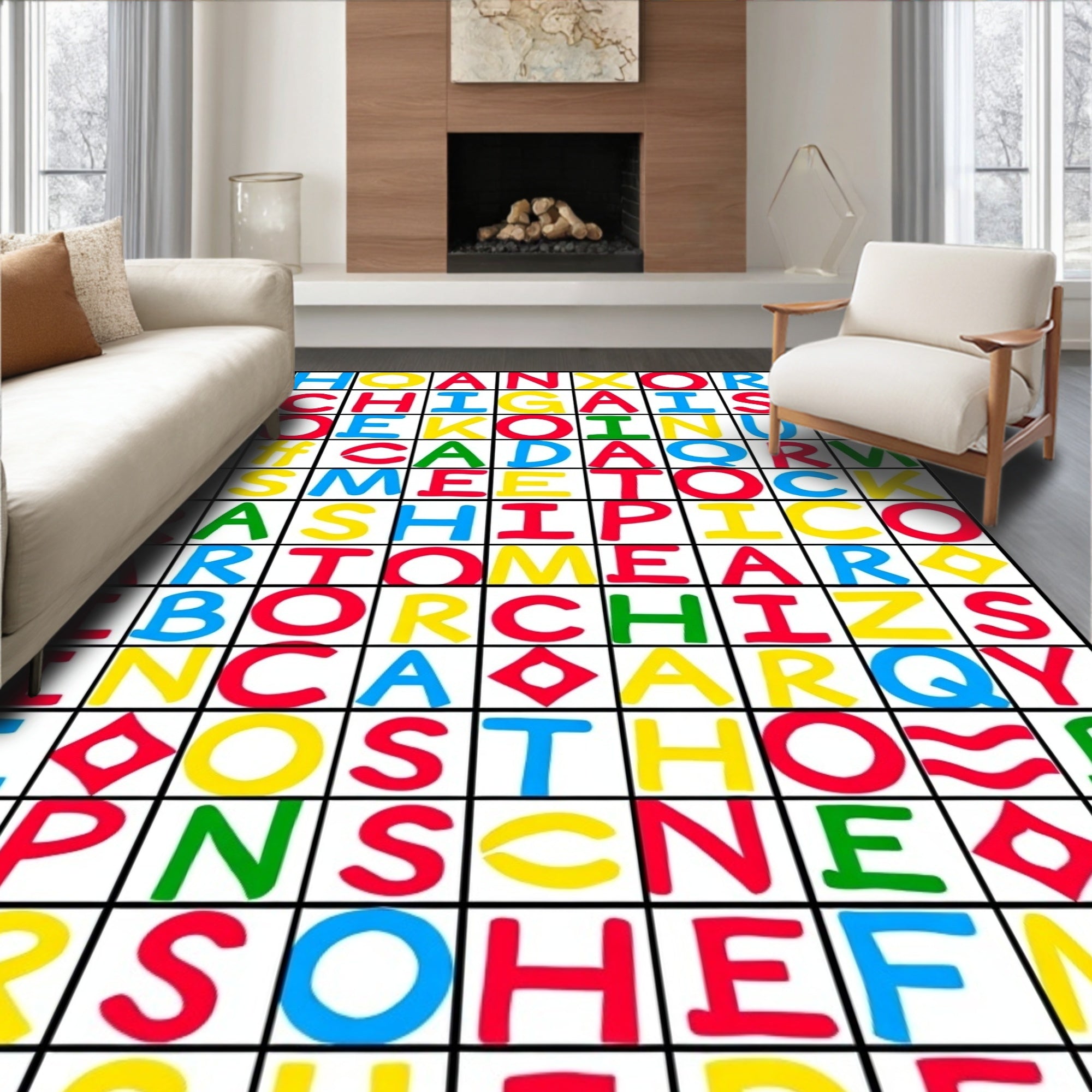 Bold Multicolored Alphabet Grid Rug
