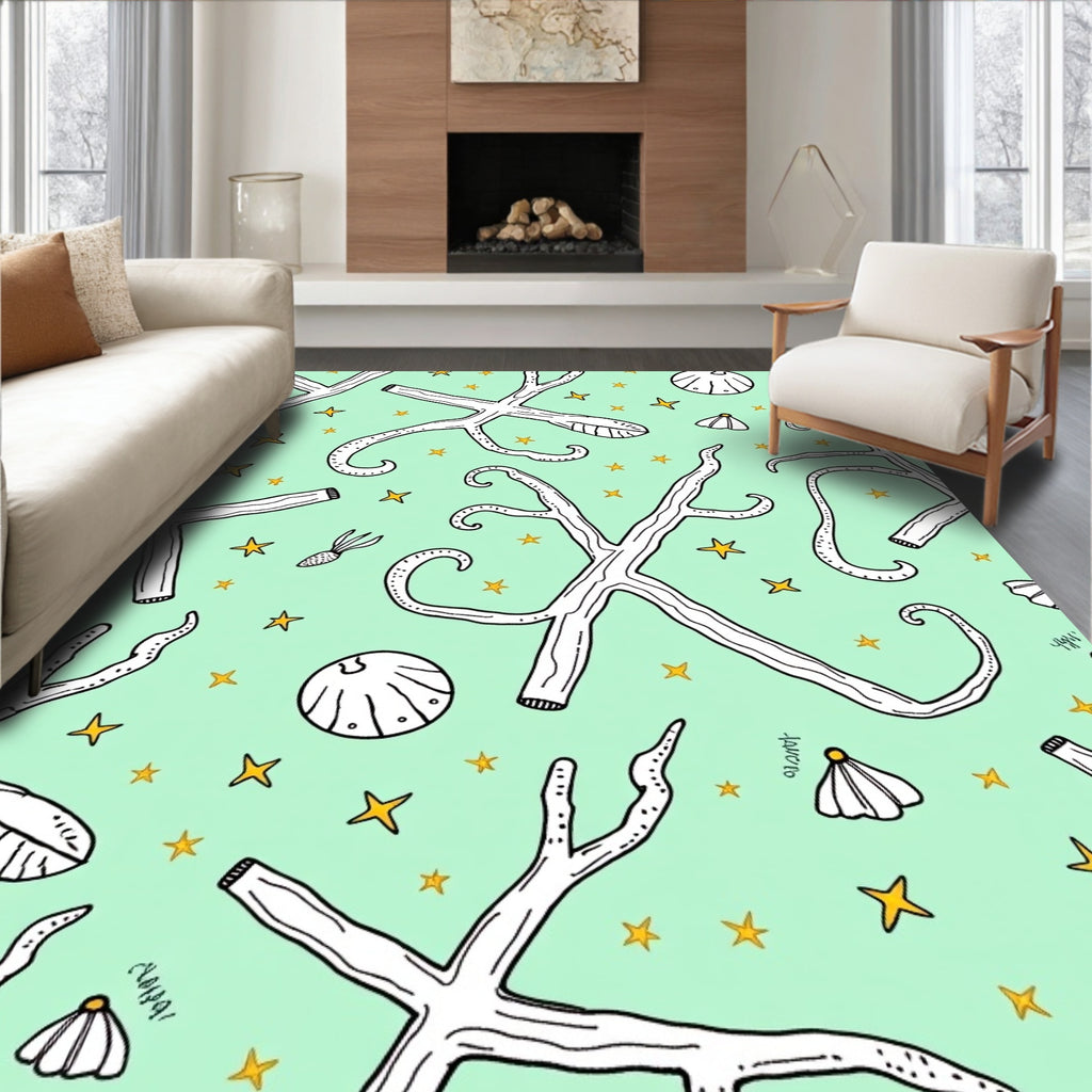 Whimsical Twig Starry Mint Meadow Rug