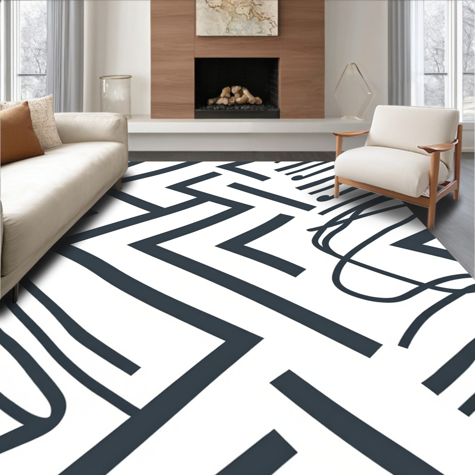 Dark Slate Geometric Abstract Lines Rug