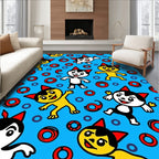 Playful Cartoon Characters Blue Backdrop Rug