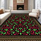 Verdant Crimson Leaf Floral Medallion Rug