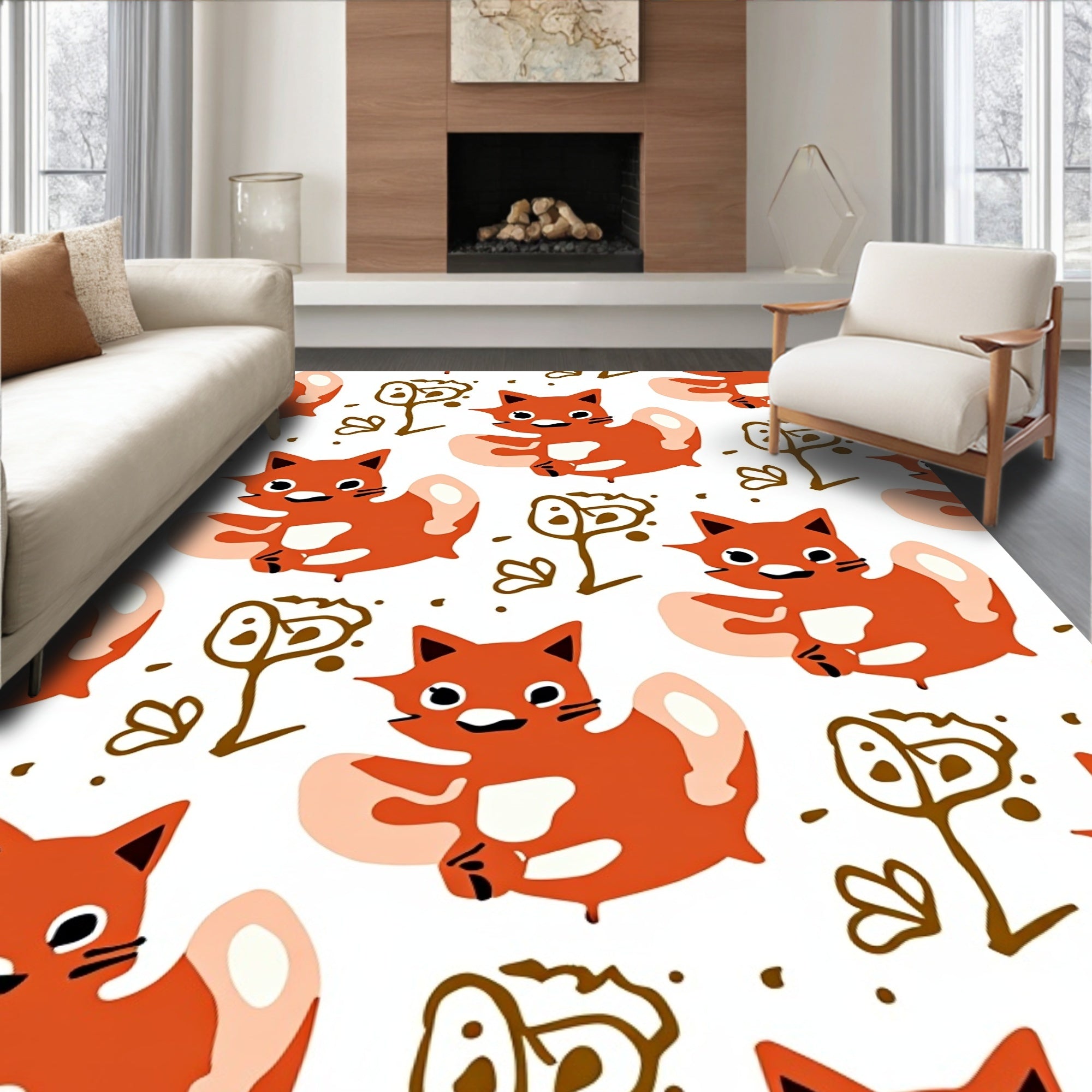 Playful Orange Cats with Flowers Rug