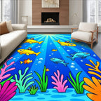 Underwater Yellow Fish Cartoon Scene Rug
