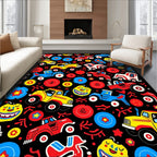 Whimsical Cartoon Vehicle Collage Rug