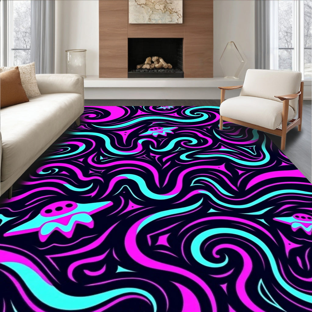 Neon Pink Teal Flying Saucer Swirls Rug